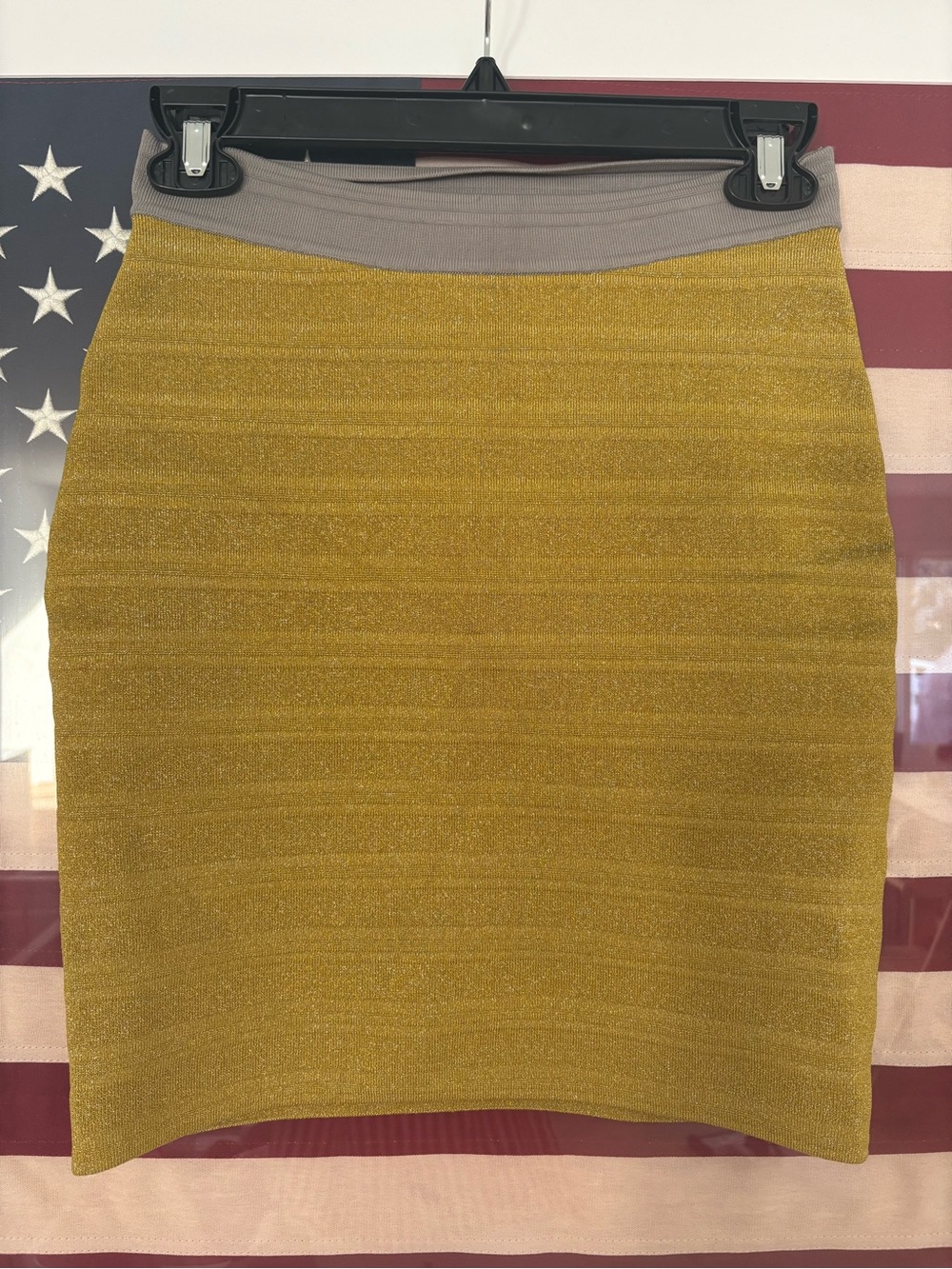 Yigal Azrouel Golld/Green Bandage Skirt with Gray Waistband